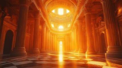 Obraz premium Fiery Hallway Mystical Light Pathway