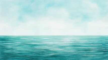 Fototapeta premium Serene Watercolor Seascape: A Tranquil Ocean View