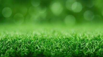 Naklejka premium A vibrant close-up of lush green grass, showcasing a soft texture and blurred background, evoking a sense of freshness and tranquility.