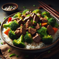 Beef and Broccoli China Stir fried beef and broccoli served over