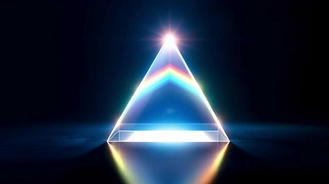 A light beam refracting through a pyramid shaped prism, forming a geometric rainbow.