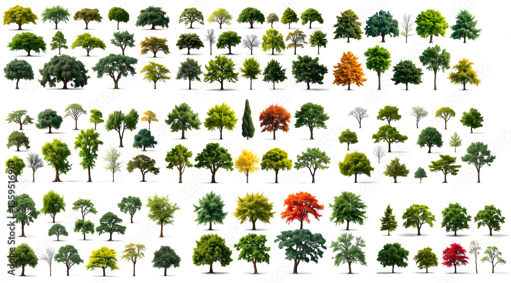 Aufkleber a collection of various vibrant green trees, presenting a diverse assortment of shapes and sizes. th