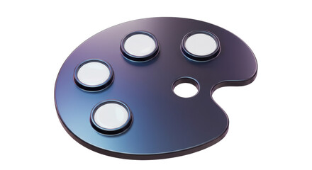 Isolated Artistic Palette with Multiple Round Paint Wells