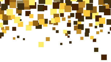 Colorful geometric shapes create an abstract pattern resembling confetti in shades of yellow and brown