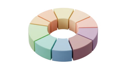 Isolated Circular Pie Chart with Diverse Pastel Segments