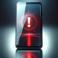 Modern smartphone with a red danger sign on the screen. Error, digital connection failure
