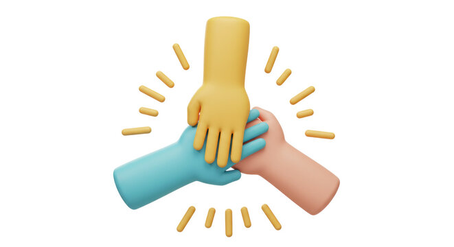Isolated Hands Stacked in Unity and Collaboration with Light Rays