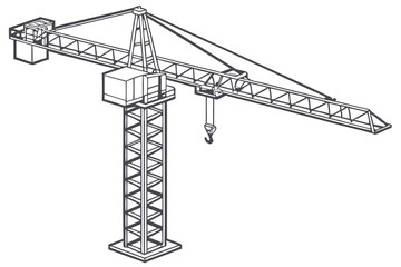 construction crane, made of lines, second dimension, no background color, all shape black color line art