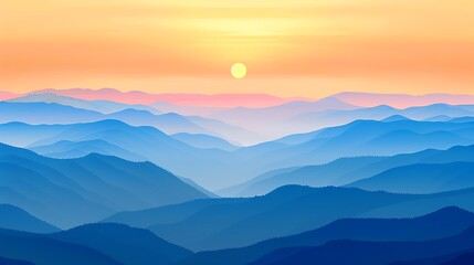 Fototapeta premium A scenic landscape of blue mountains beneath a warm sunset sky