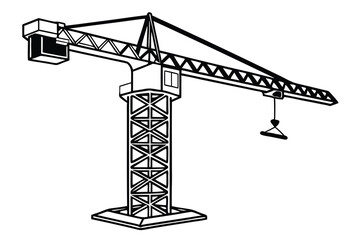 construction crane, made of lines, second dimension, no background color, all shape black color line art A