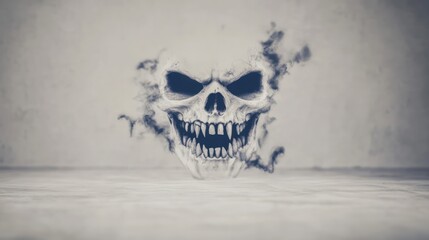 Fototapeta premium Glowing Neon Skull Devilish Grin Smoke Dark Fantasy Art