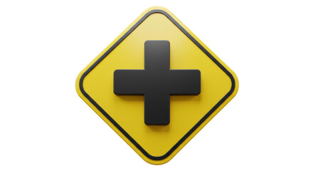 Obraz premium Isolated Yellow Warning Sign with Black Plus Symbol