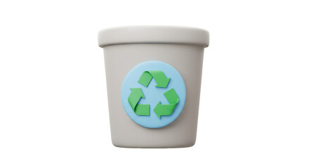 Isolated Light Gray Recycling Bin with Green Recycle Symbol