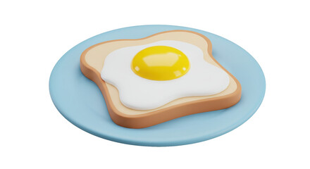 Isolated Fried Egg on Toast on Blue Plate
