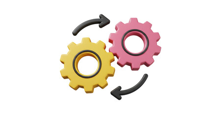 Isolated Rotating Gears with Arrows Signifying Process
