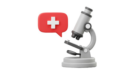 Isolated Microscope with Medical Plus Icon in Speech Bubble