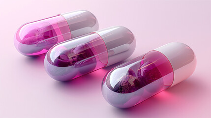 Colorful pink and white capsules with glittery contents, creating a vibrant and playful mood.