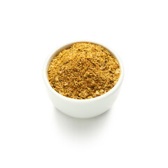 Bowl of fresh aromatic curry isolated on white background