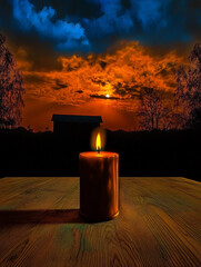 Candle on a table, generative AI