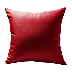 Square red throw pillow isolated against a PNG background 