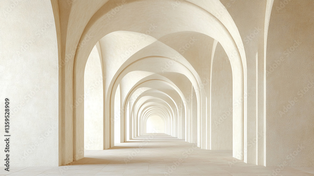 Poster cream-colored arched hallway, creating a sense of depth and perspective, showcasing architectural de