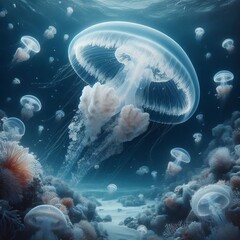 Obraz premium Jellyfish Moon Jelly A translucent jellyfish with a saucer shape