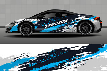 Sport racing car wrap design livery, decal, printable file. Car design development for company. Abstract stripe racing background kit designs for wrap vehicle, race car, rally, adventure and livery.