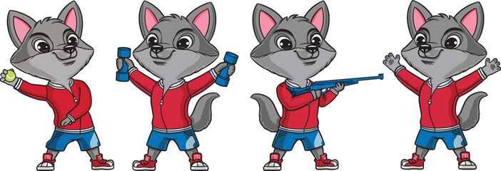 The wolf athlete is a set of images in a vector. Vector illustration for schools
