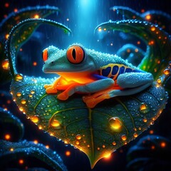 Glowing Tree Frog A mystical twilight rainforest where luminesce