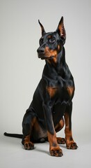 Elegant Doberman Pinscher Puppy  Dog Sitting Proudly &ndash; Studio and Outdoor Portraits