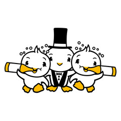 3 Birds Team Three Friends Groom Party Husband Fun Design Lover Art Vector Illustration Card T-Shirt Poster Sticker Graphic Print Decorative Drawing Isolated Logo Decoration Symbol Creative Cool Style