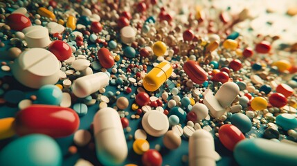 Obraz premium Assorted pharmaceutical medicine pills, tablets and capsules. Health care and medical concept.