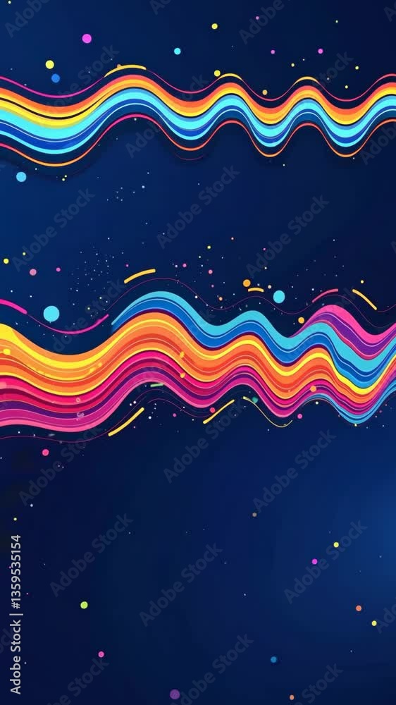 Poster a colorful wave with a blue background. the wave is made up of many different colors. there are also