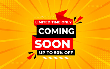 Coming Soon Sale Banner vector template. Grand Opening vector graphic element. Super shop label Promo design. Product opening festival background collection. 
