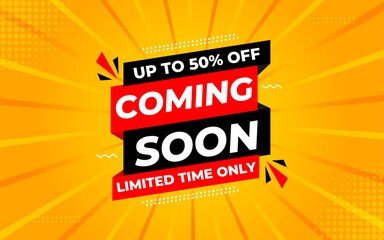 Coming Soon Sale Banner vector template. Grand Opening vector graphic element. Super shop label Promo design. Product opening festival background collection. 