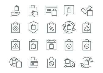 Shopping Icons  Concise Lines  A set of vector icons represents a variety of store attributes, from classic bags to gift packages, icons are perfect for web design, ready to use