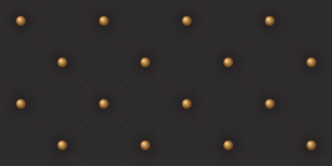 Obraz premium 3D black upholstery leather texture with gold buttons seamless background graphic illustration.