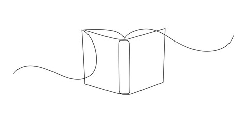 Open book. Continuous line drawing. Education concept.