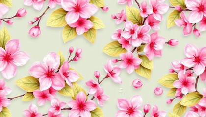 Naklejka premium Delicate seamless pattern of pastel pink blossoms and leaves, floral pattern, wallpaper
