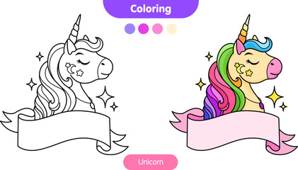 Coloring book for children: unicorn. Educational game for kids.