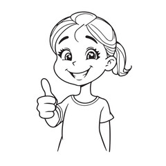 Continuous line art drawing a happy girl giving a thumbs up design positive feedback vector.