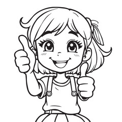 Continuous line art drawing a happy girl giving a thumbs up design positive feedback vector.