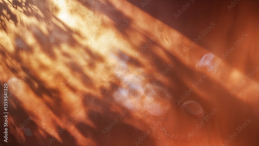 Poster natural light creates warm patterns on textured surface in quiet afternoon setting