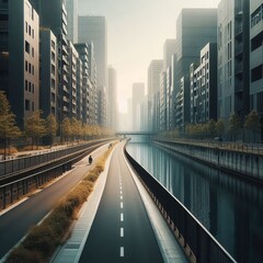 A smooth walkway parallels the canal inviting a quiet people fre