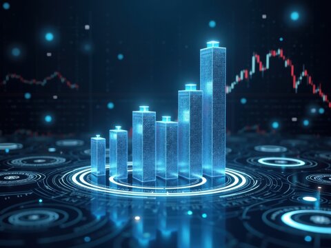 Concepto de inflaci&oacute;n en 3D, con n&uacute;meros digitales en aumento, superpuestos con gr&aacute;ficos financieros e indicadores de impacto de la Reserva Federal