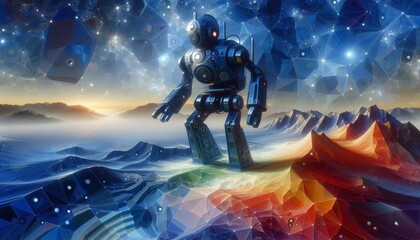 Robot A stylized geometric landscape with a robot inspired surfa