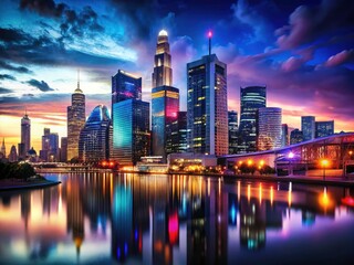 Naklejka premium Melbourne CBD Skyline: Stunning Victoria Australia Cityscape Business District Aerial View Night Photography