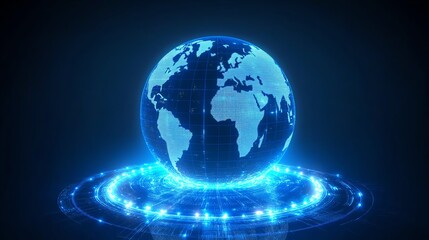 Digital Globe: Glowing Blue Earth with Futuristic Energy