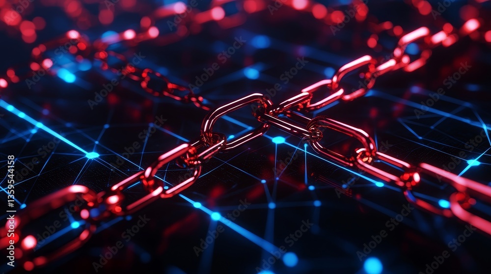 Poster digital transformation and cybersecurity optimization concept. digital chains on a network backgroun