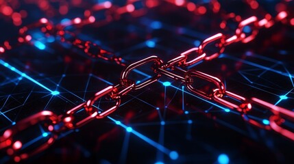 Digital transformation and cybersecurity optimization concept. Digital chains on a network background representing security and connectivity.